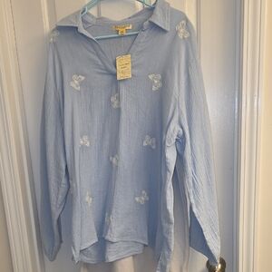 Studio West Embroidered Butterfly Guaze Top